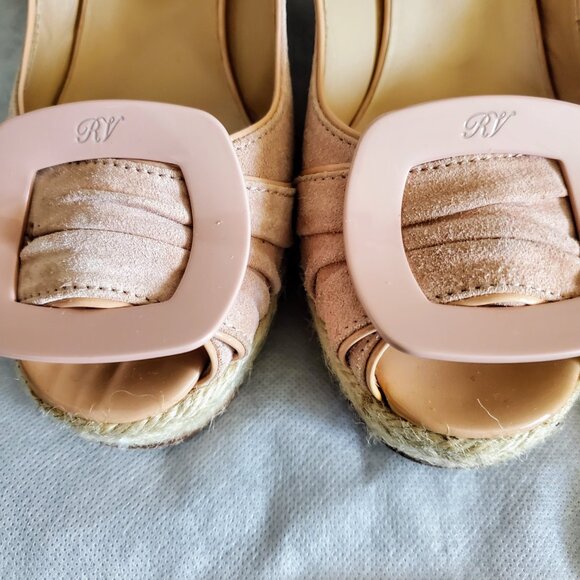 ROGER VIVIER Dusty Rose Suede Espadrille Slingback Buckle Wedge Sandals Sz 36 - Picture 4 of 9